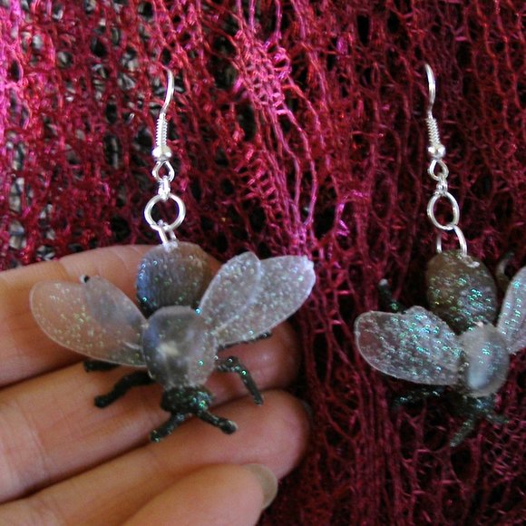 Fly Glitter Earrings Insect Halloween Handcrafted Entomology… - Picture 3 of 12